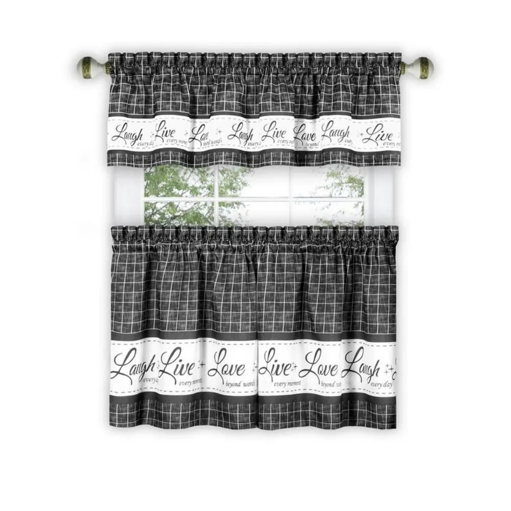 PowerSellerUSA Live, Laugh, Love 3-Piece Kitchen Curtains and Valances Set,